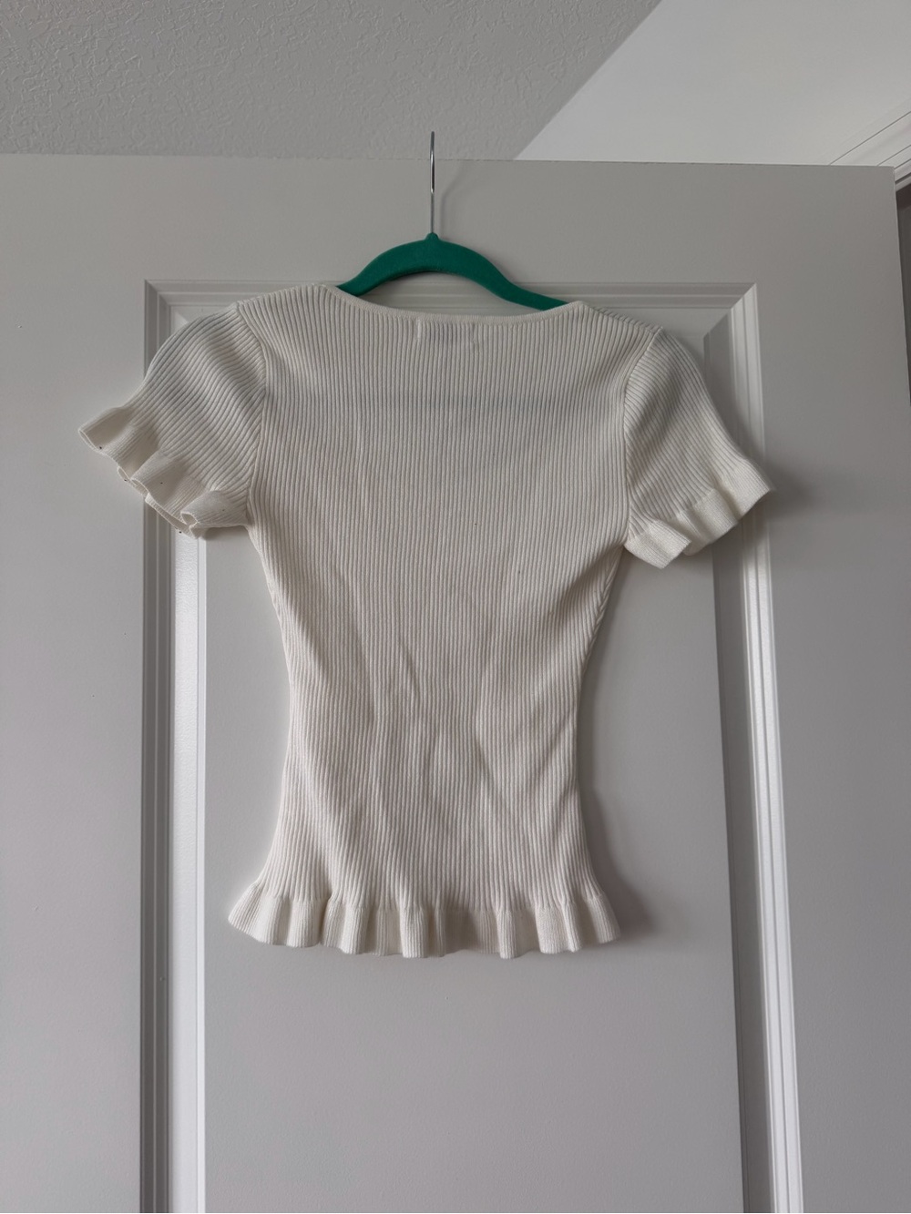 Workshop Republic Clothing Off-White Ribbed Scoop Neck Ruffle Hem Tee - Picture 2 of 3